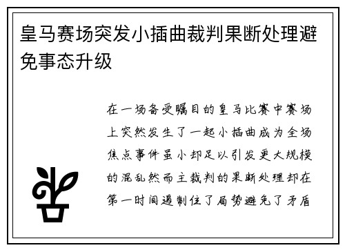 皇马赛场突发小插曲裁判果断处理避免事态升级